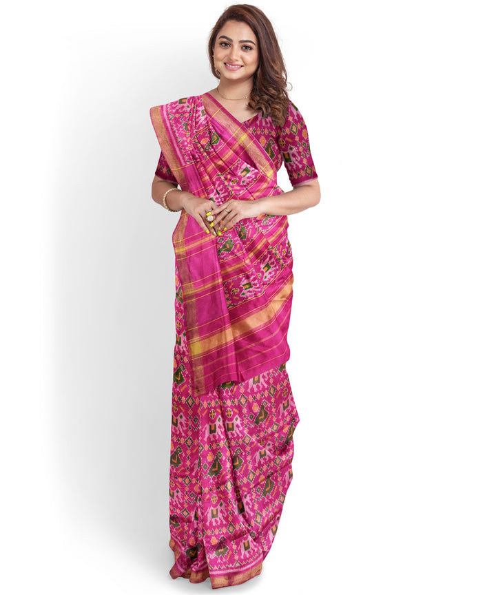 Pink handwoven patola silk saree