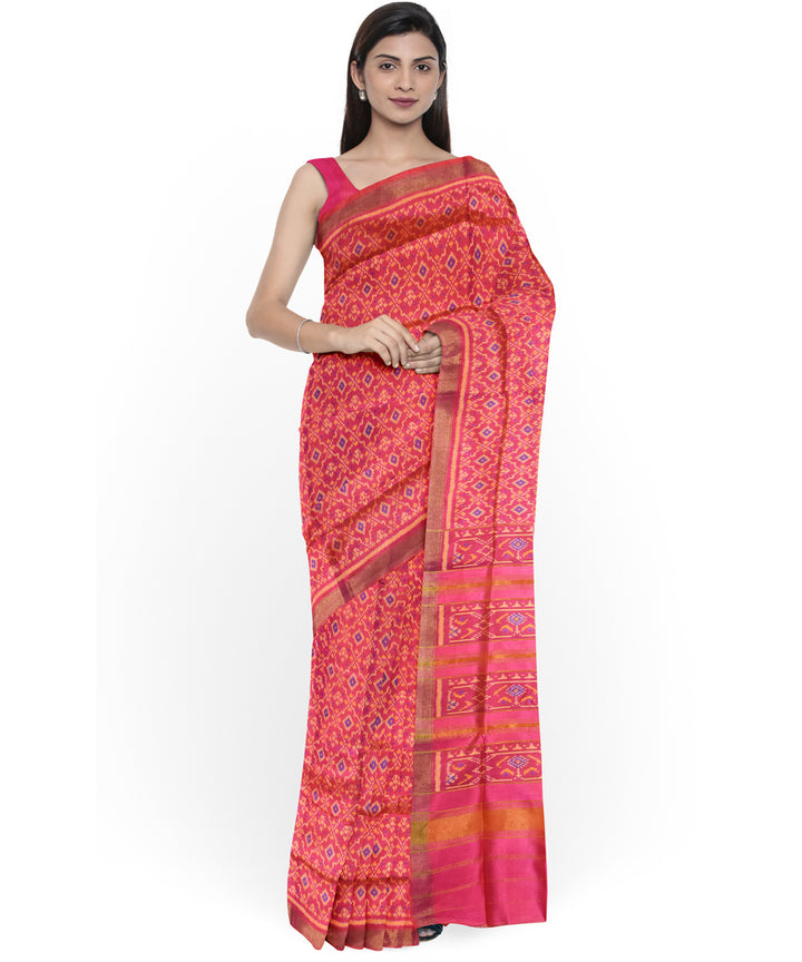 Pink hand woven patola silk saree