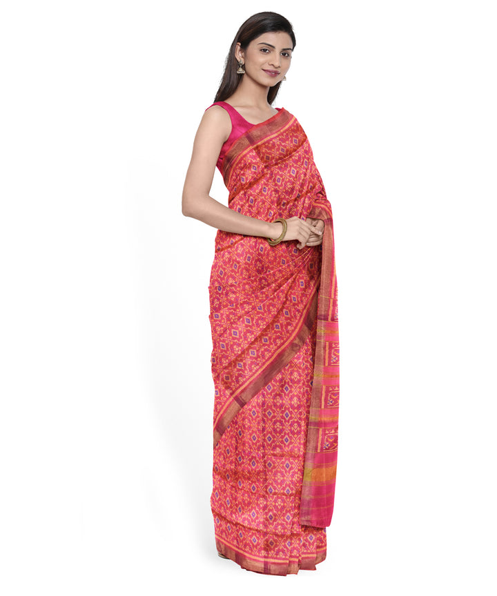 Pink hand woven patola silk saree