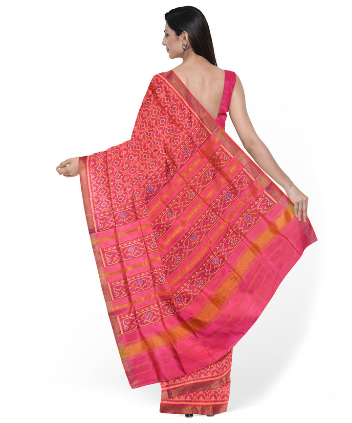Pink hand woven patola silk saree