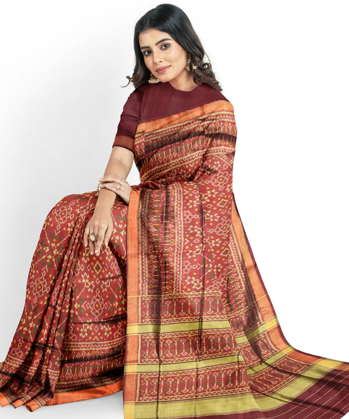 Brown handwoven patola silk saree