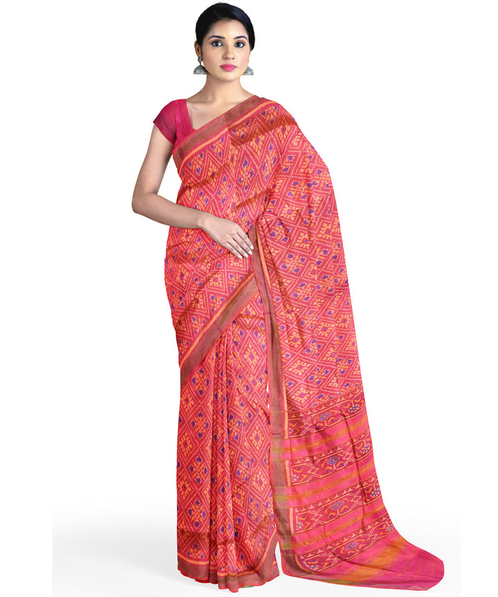 Rose pink handwoven patola silk saree