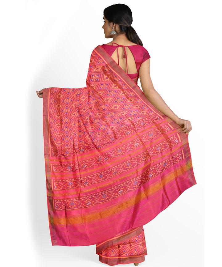 Rose pink handwoven patola silk saree
