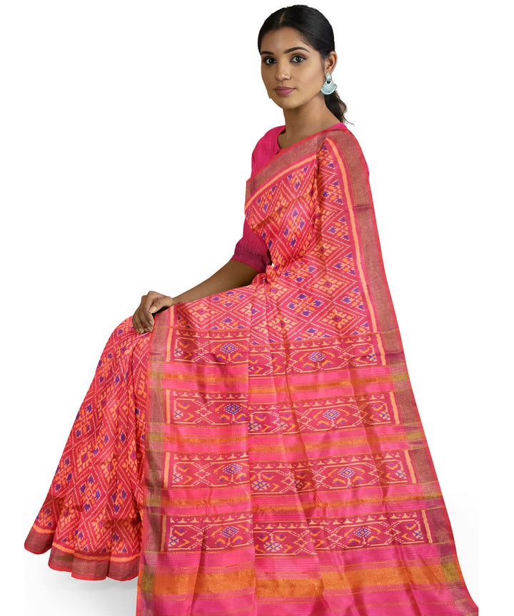 Rose pink handwoven patola silk saree