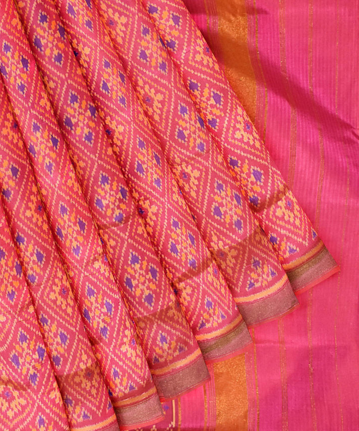 Rose pink handwoven patola silk saree