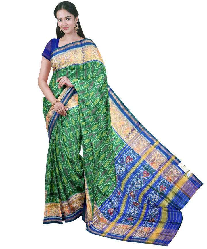 Dark green blue handwoven patola silk saree