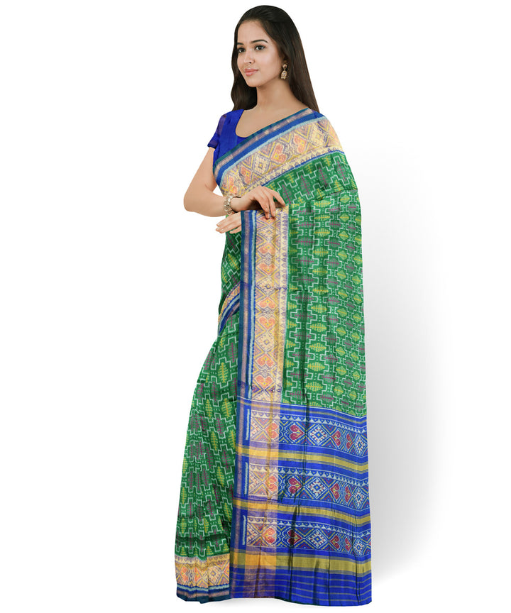 Dark green blue handwoven patola silk saree