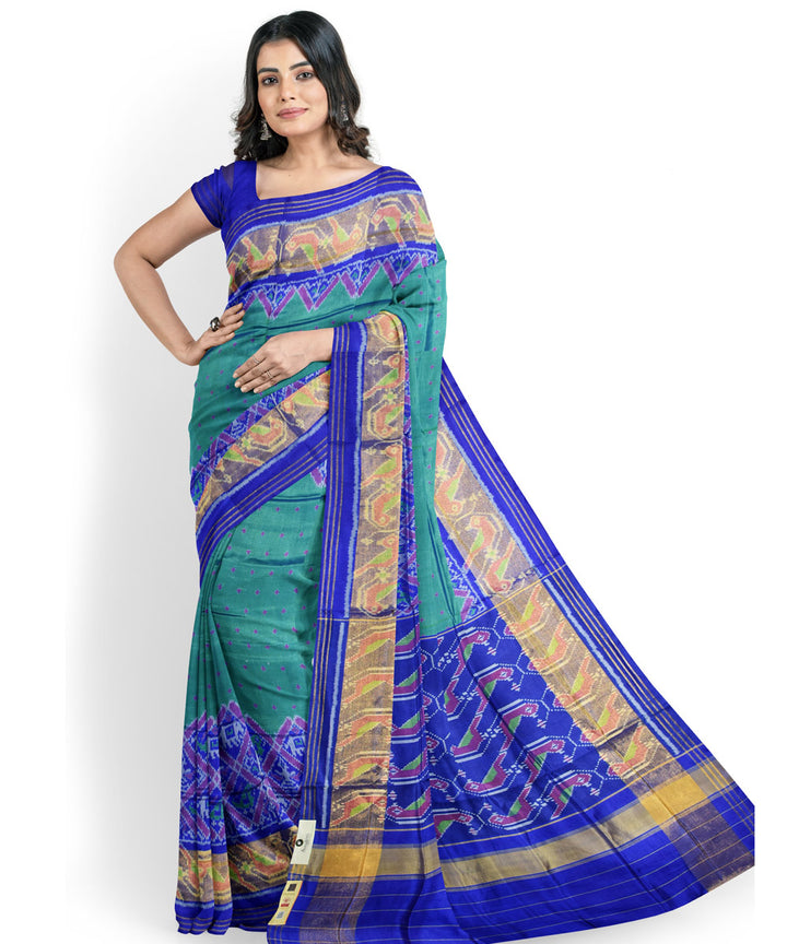 Teal green blue handwoven patola silk saree