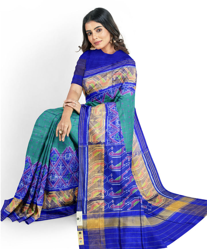 Teal green blue handwoven patola silk saree
