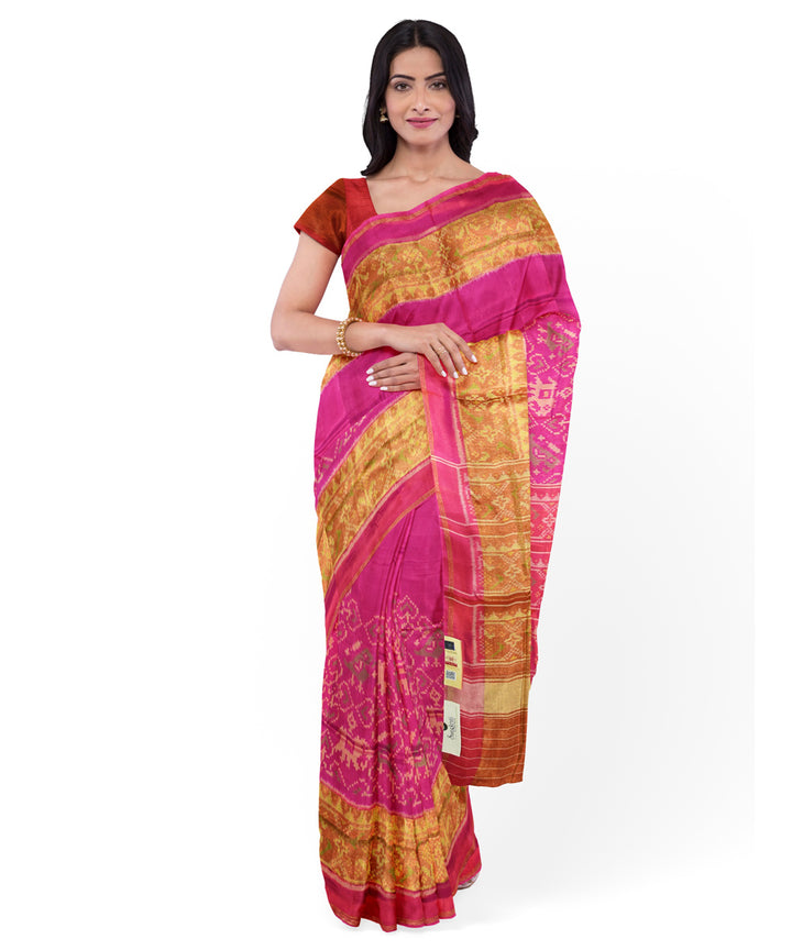 Rose pink hand woven patola silk saree