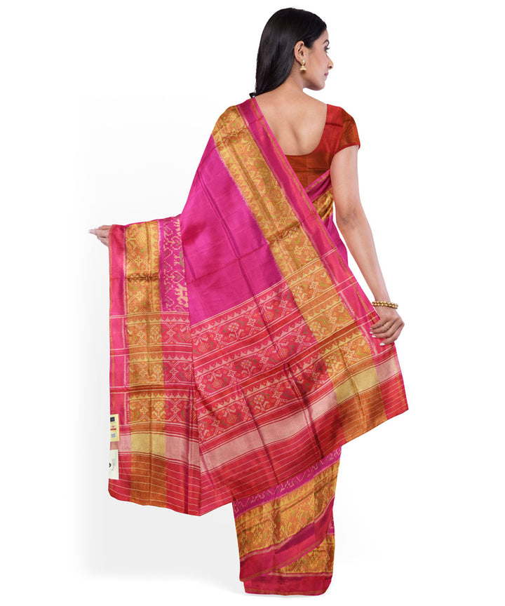 Rose pink hand woven patola silk saree