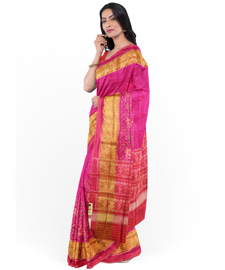 Rose pink hand woven patola silk saree