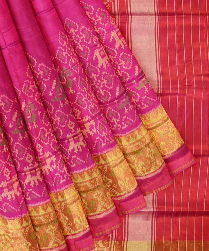 Rose pink hand woven patola silk saree