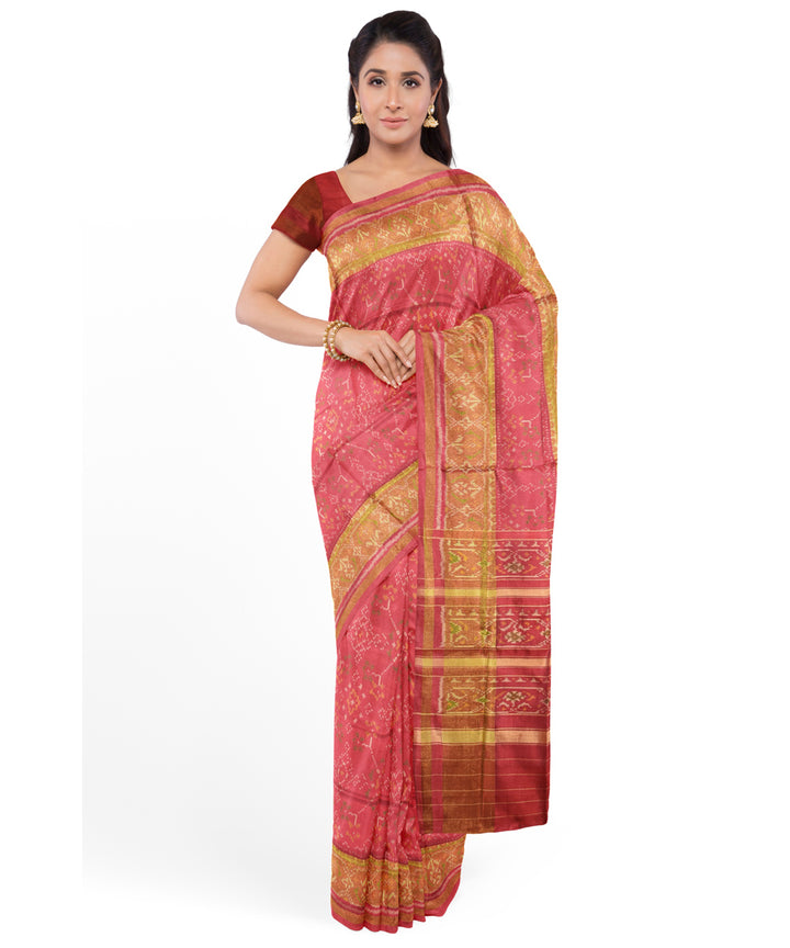 Peach handwoven patola silk saree