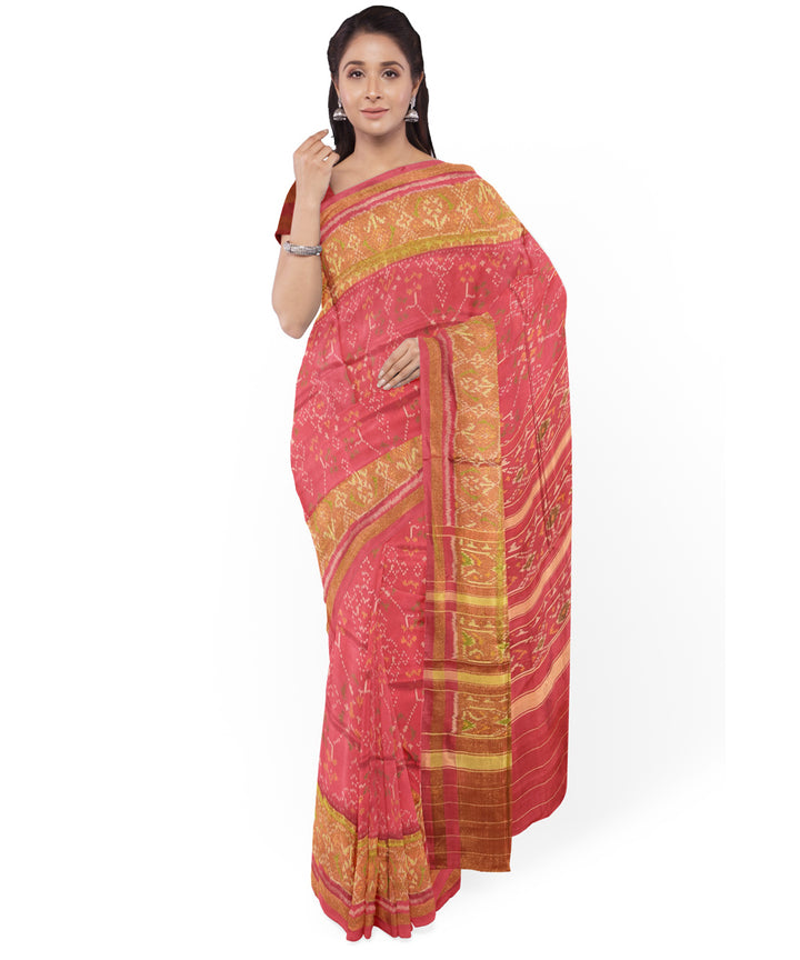 Peach handwoven patola silk saree