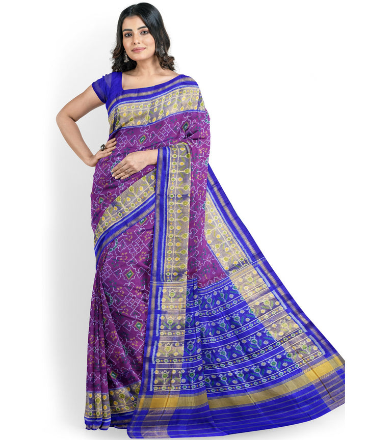 Purple blue handwoven patola silk saree