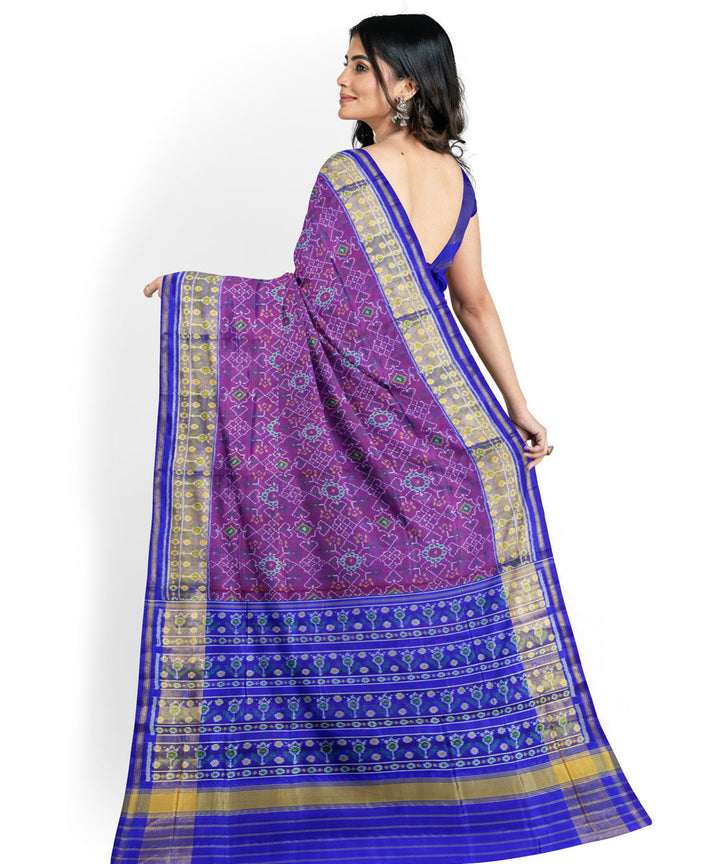 Purple blue handwoven patola silk saree