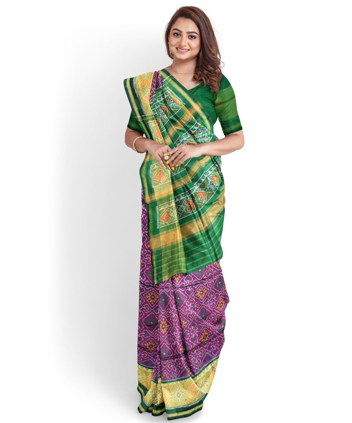 Purple green handwoven patola silk saree
