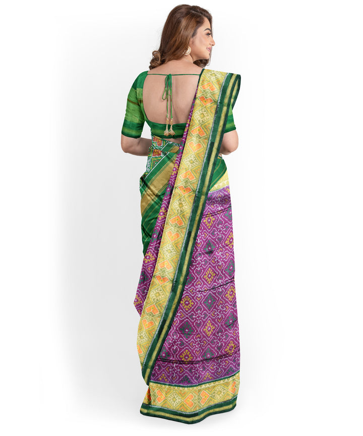 Purple green handwoven patola silk saree