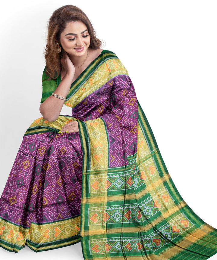 Purple green handwoven patola silk saree