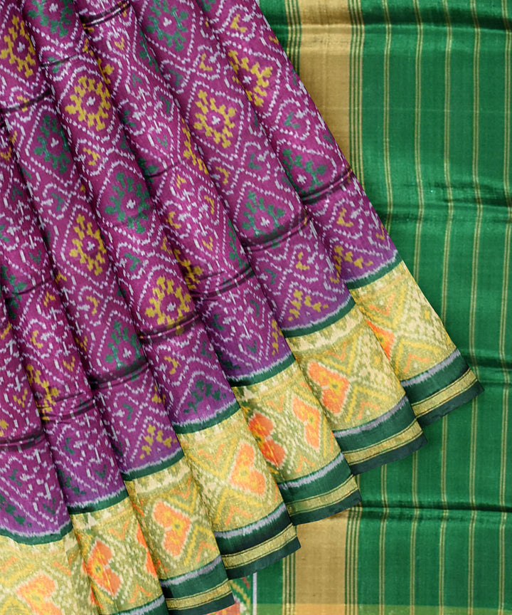 Purple green handwoven patola silk saree