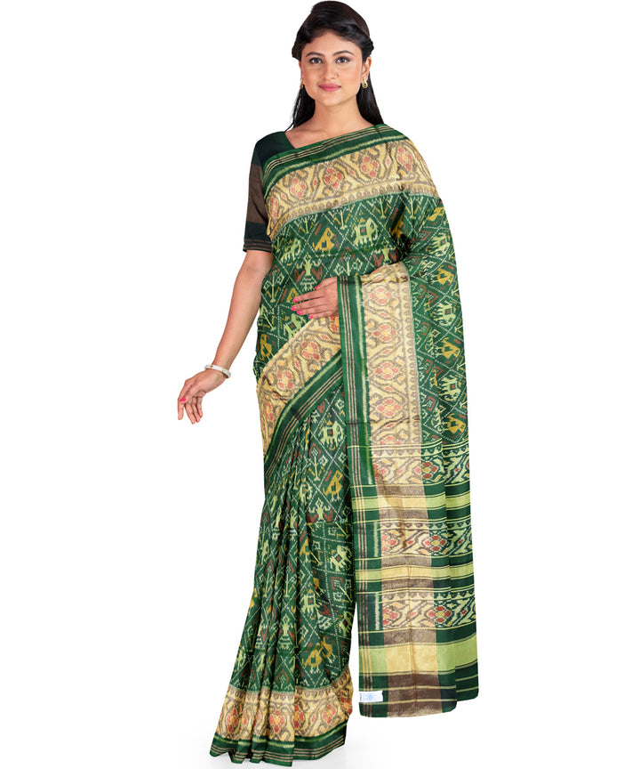 Dark green handwoven patola silk saree