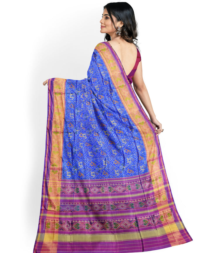 Deep blue purple hand woven patola silk saree