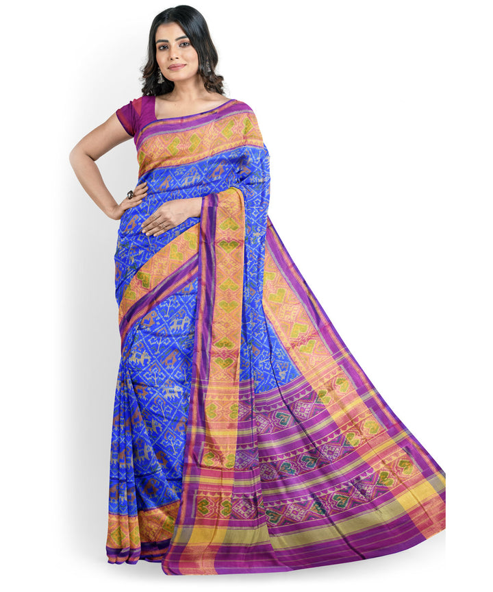 Deep blue purple hand woven patola silk saree
