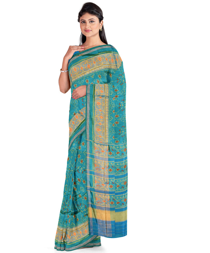Teal green handwoven patola silk saree