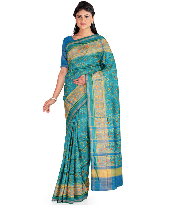 Teal green handwoven patola silk saree