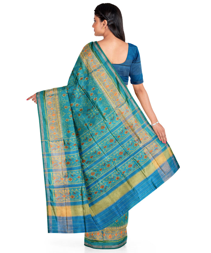 Teal green handwoven patola silk saree