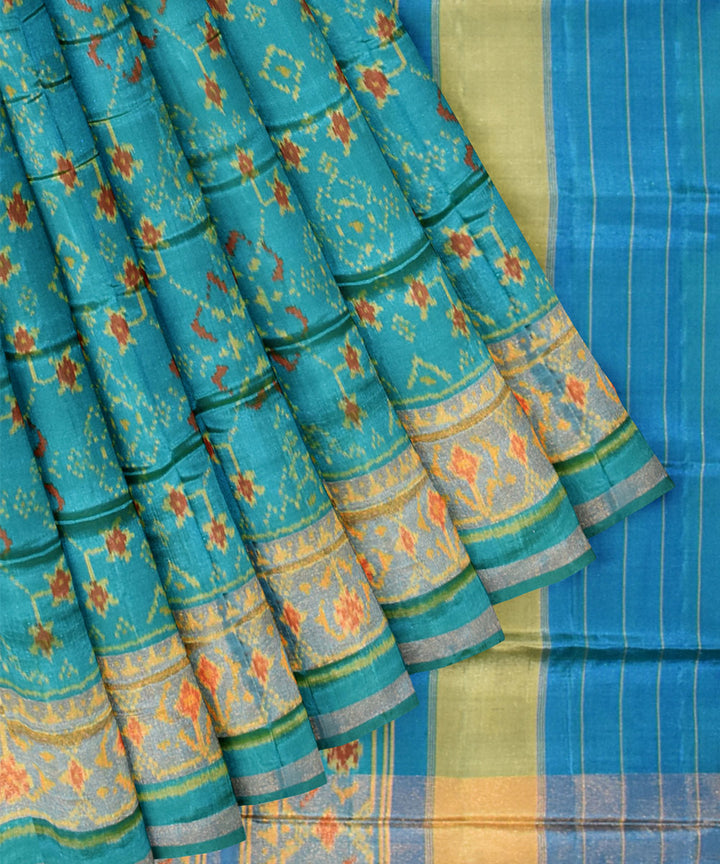 Teal green handwoven patola silk saree