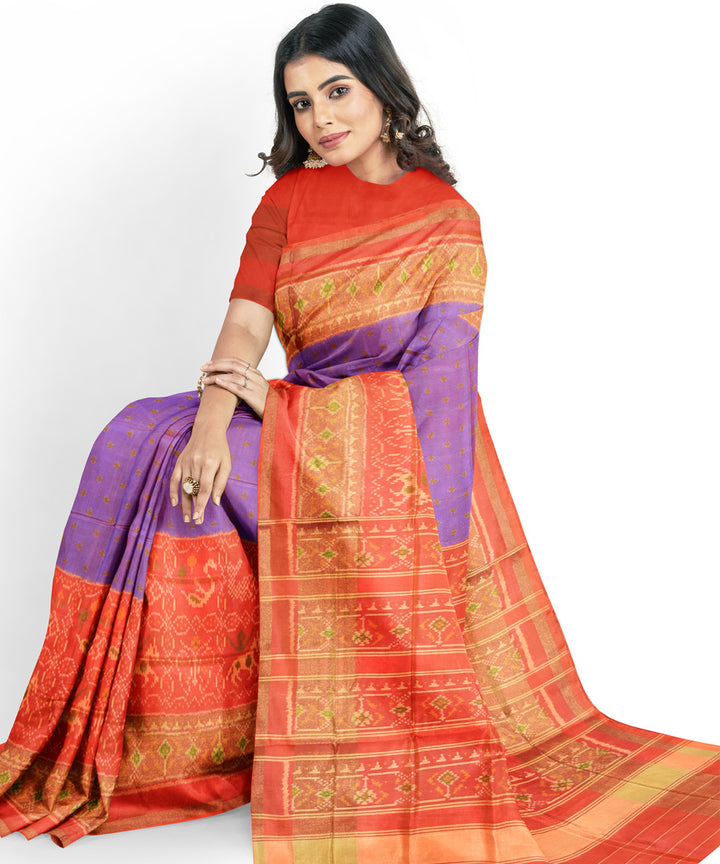 Blue orange handwoven patola silk saree