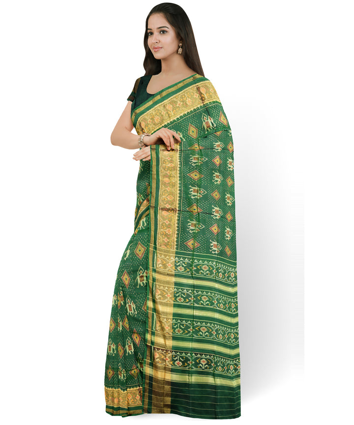 Forest green handwoven patola silk saree