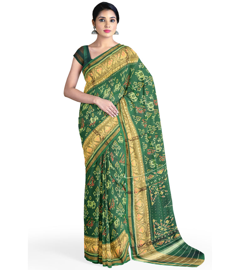 Moss green handwoven patola silk saree