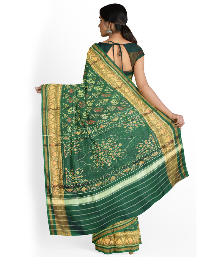 Moss green handwoven patola silk saree