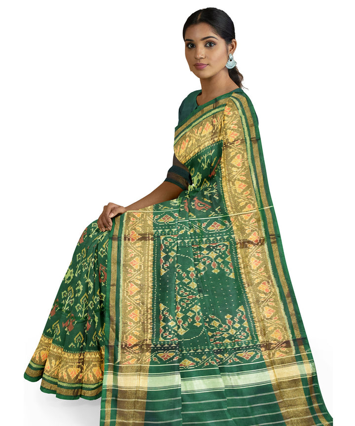 Moss green handwoven patola silk saree