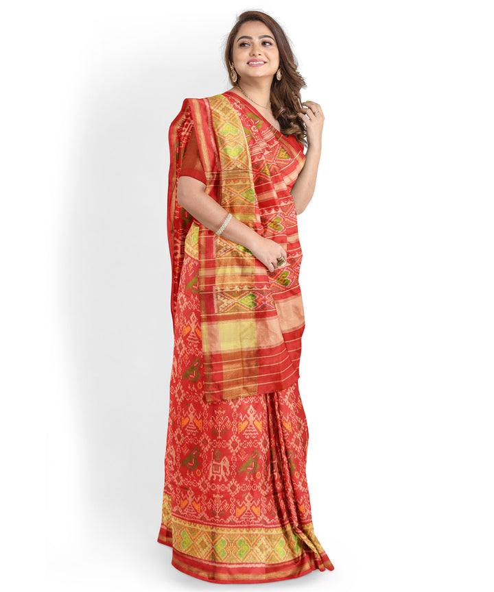 Brick red handwoven patola silk saree