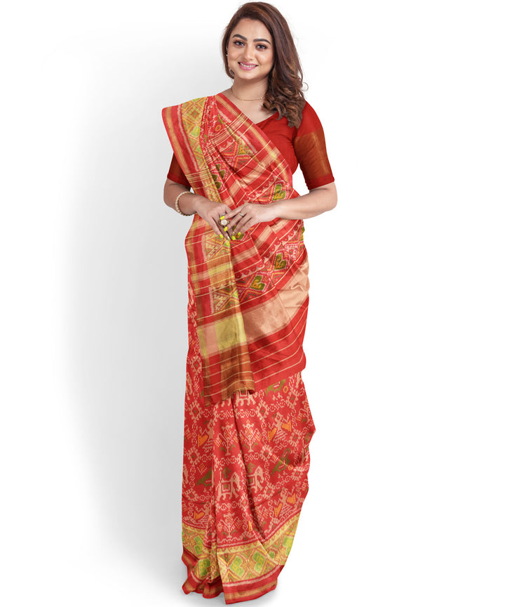 Brick red handwoven patola silk saree