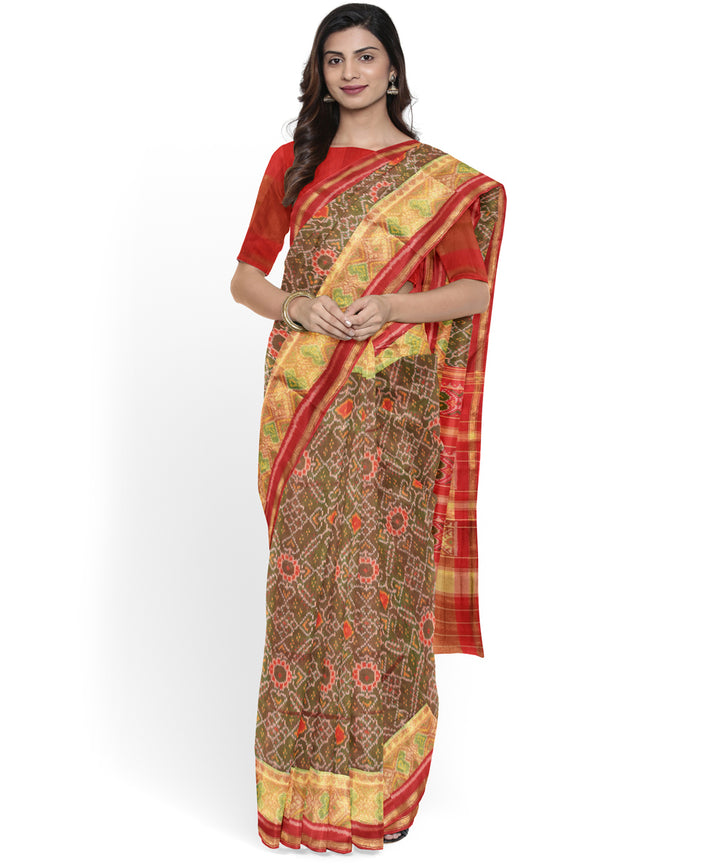 Brown red handwoven patola silk saree