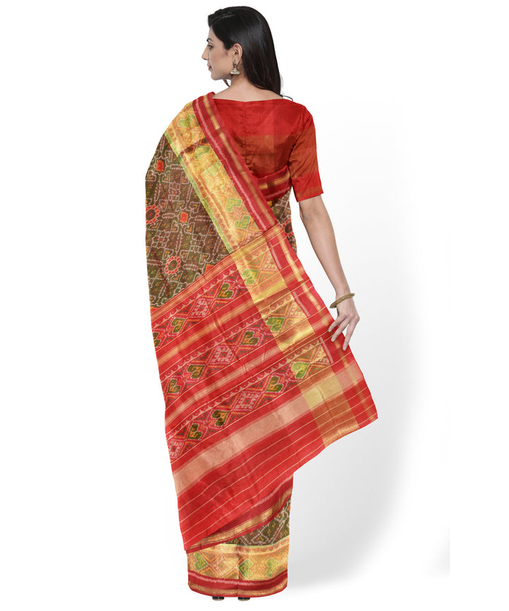 Brown red handwoven patola silk saree