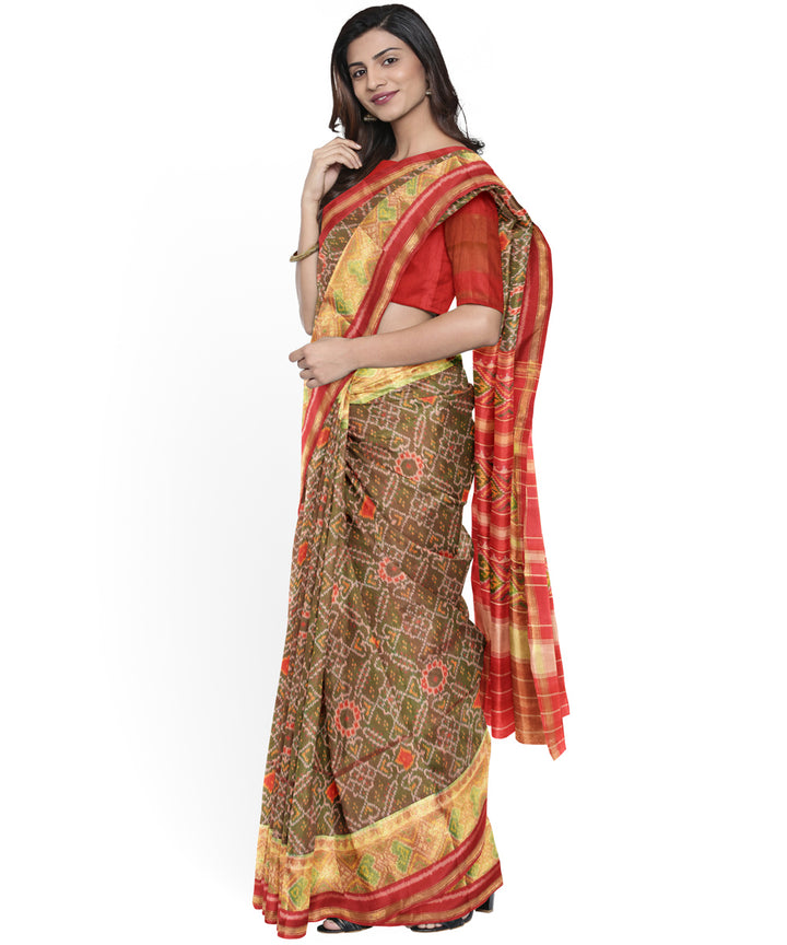 Brown red handwoven patola silk saree