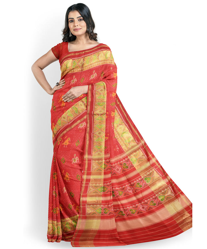 Apple red handwoven patola silk saree