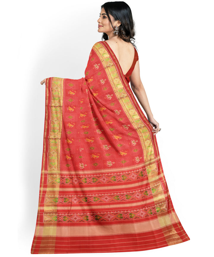 Apple red handwoven patola silk saree