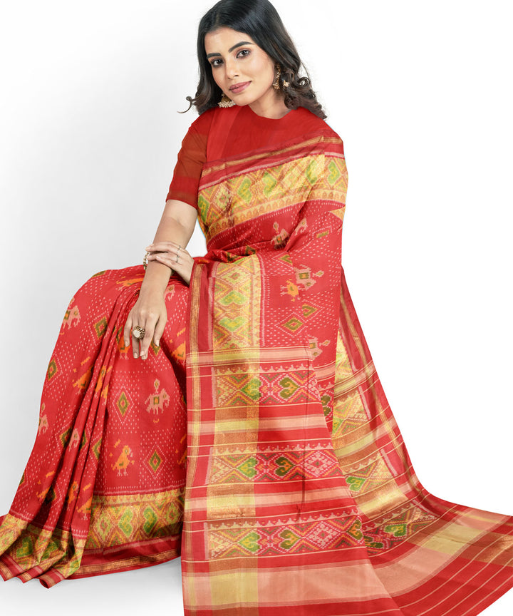 Apple red handwoven patola silk saree