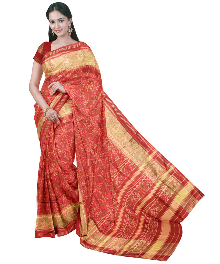 Apple red hand woven patola silk saree