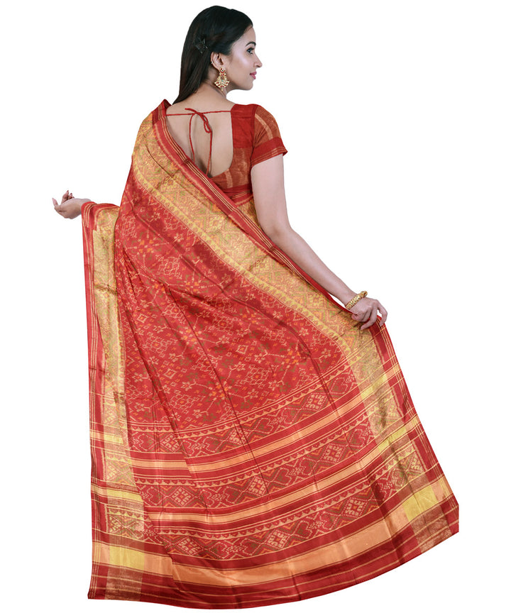 Apple red hand woven patola silk saree