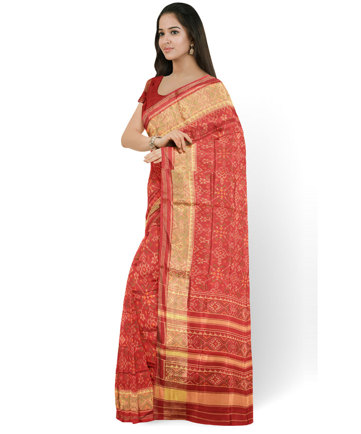 Apple red hand woven patola silk saree