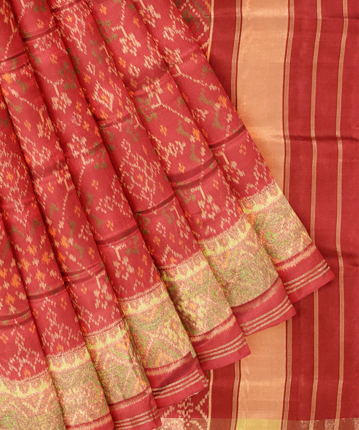 Apple red hand woven patola silk saree