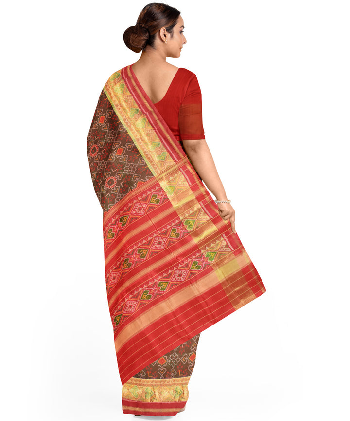 Brown red hand woven patola silk saree